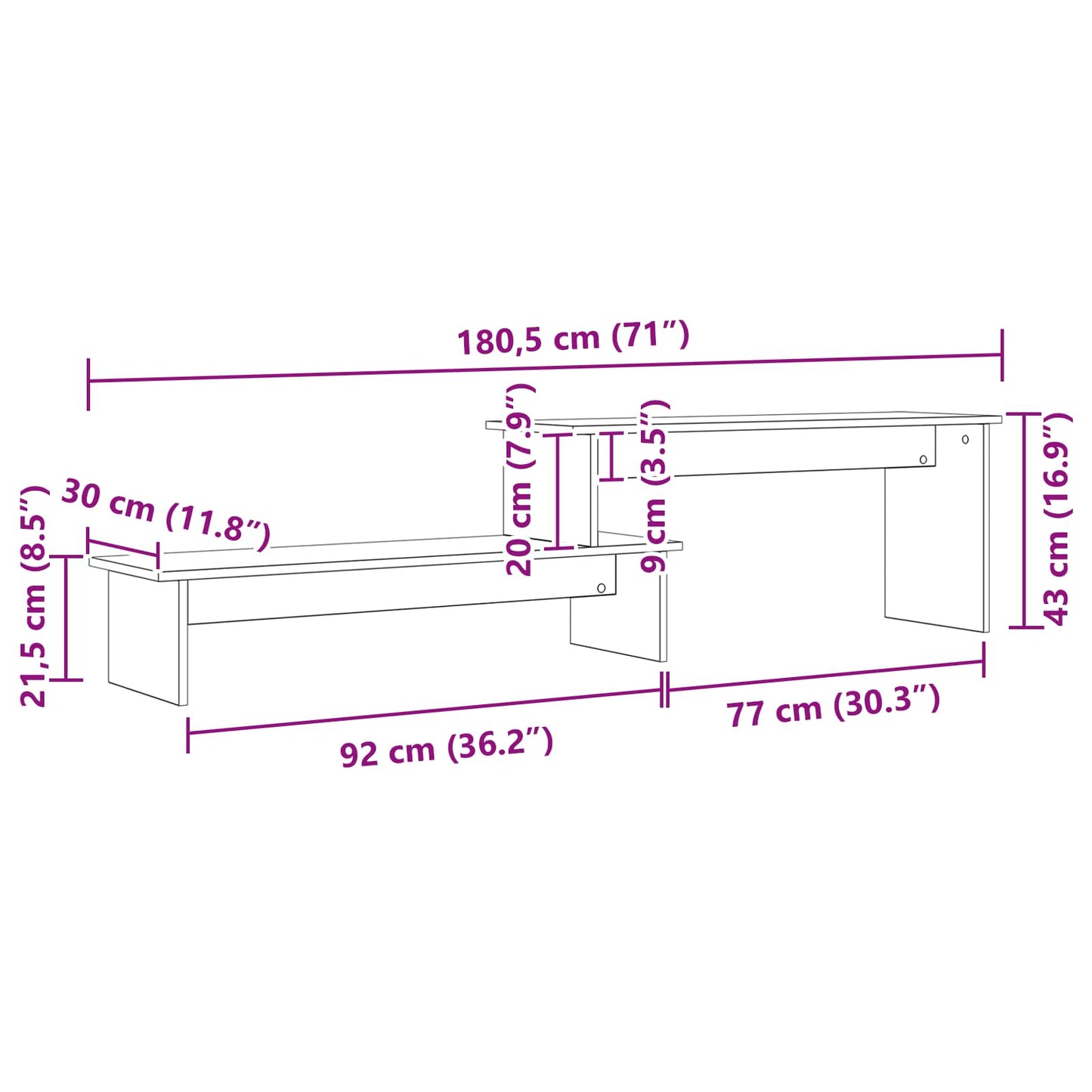 Sestava Tv Skříněk 180,5 X 30 X 43 Cm Černý Dub