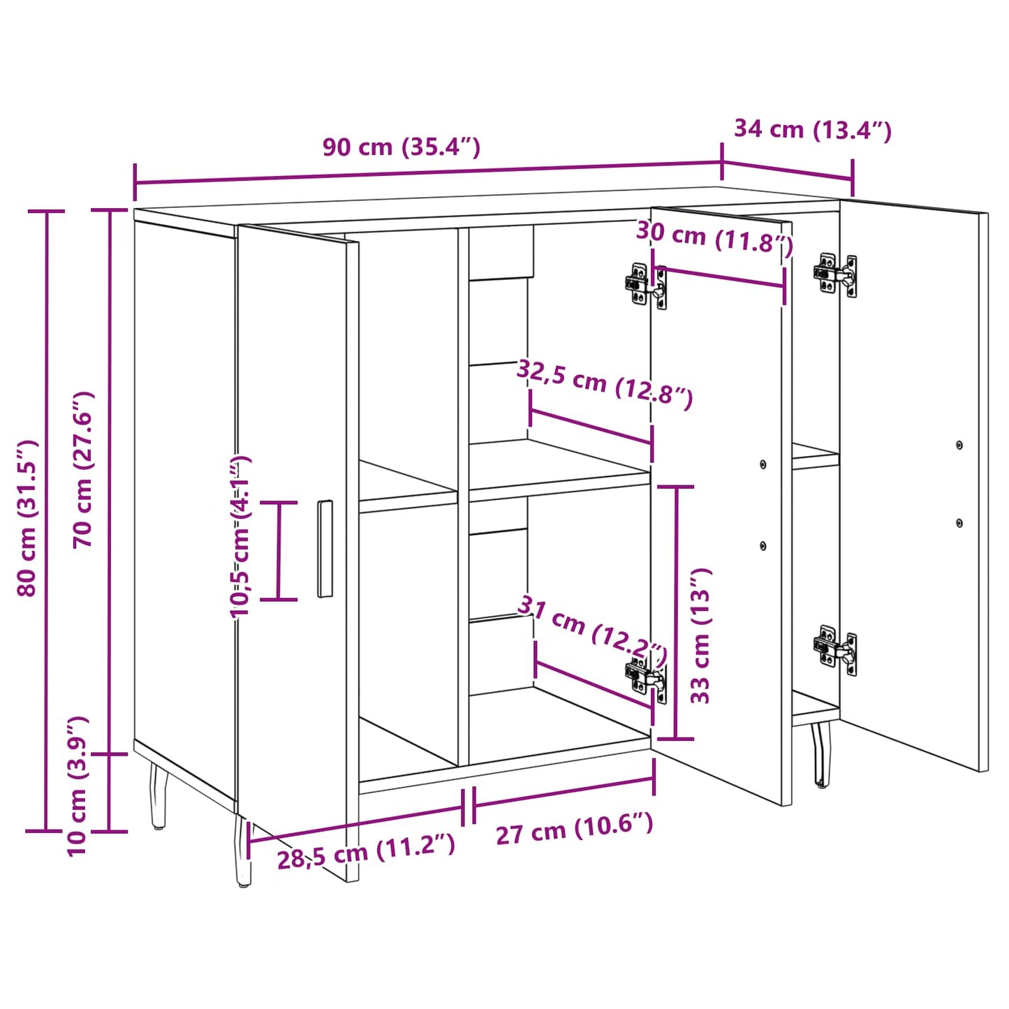 Servírovací Skříň Staré Dřevo 90 X 34 X 80 Cm Kompozitní Dřevo