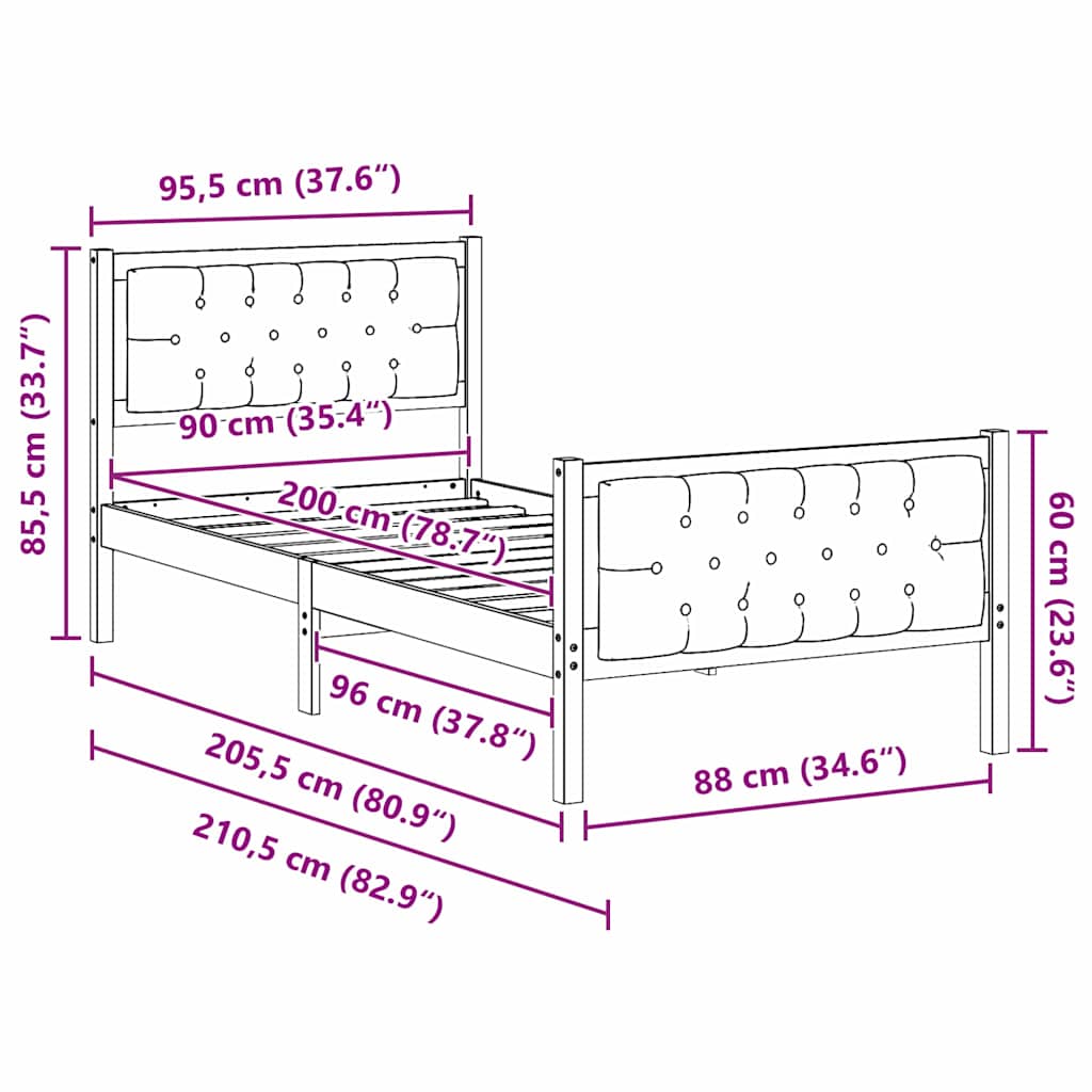 Rám Postele S Čelo Taupe 90 X 200 Cm Masivní Borové Dřevo