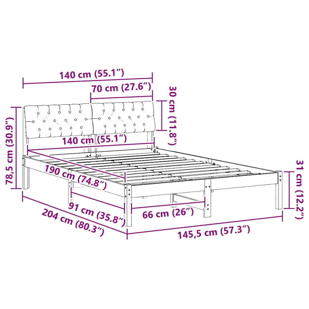 Rám Postele Hnědo-Černá 140 X 190 Cm Masivní Borovicové Dřevo