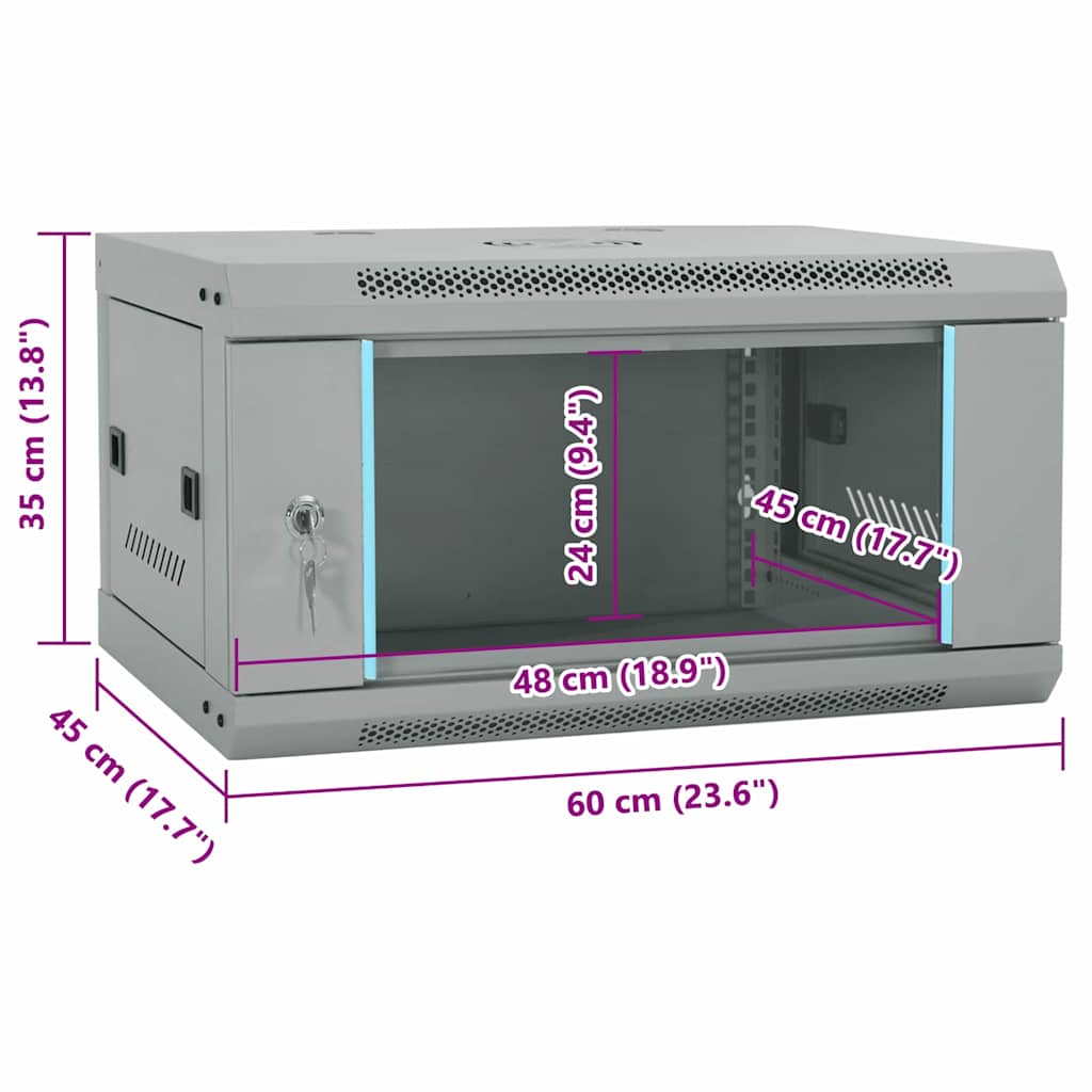 Síťový Kabinet S Úložištěm Šedá 60 X 45 X 35 Cm Ocel