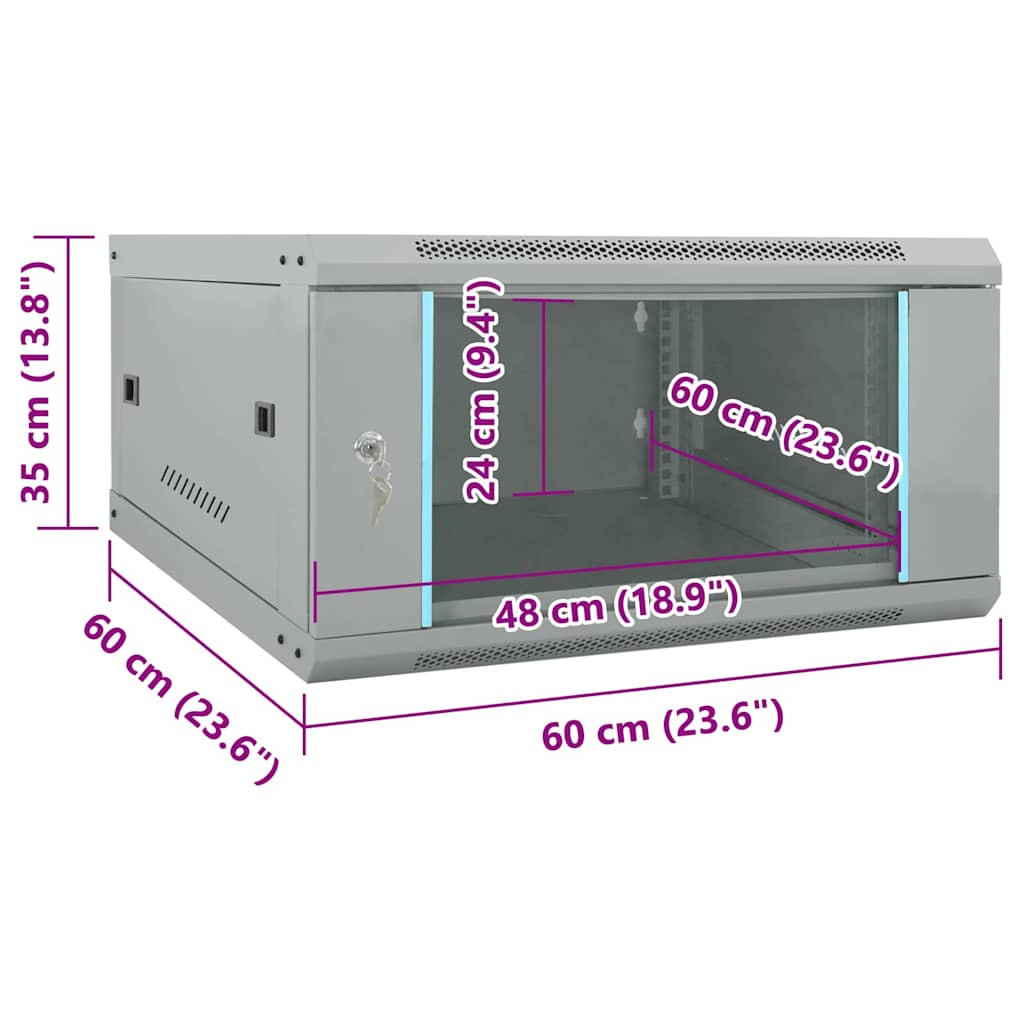 Síťový Kabinet S Úložištěm Šedá 60 X 60 X 35 Cm Ocel