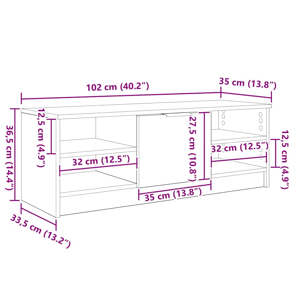 Televizní Skříň 102 X 35 X 36,5 Cm Staré Dřevo Kompozitní Dřevo