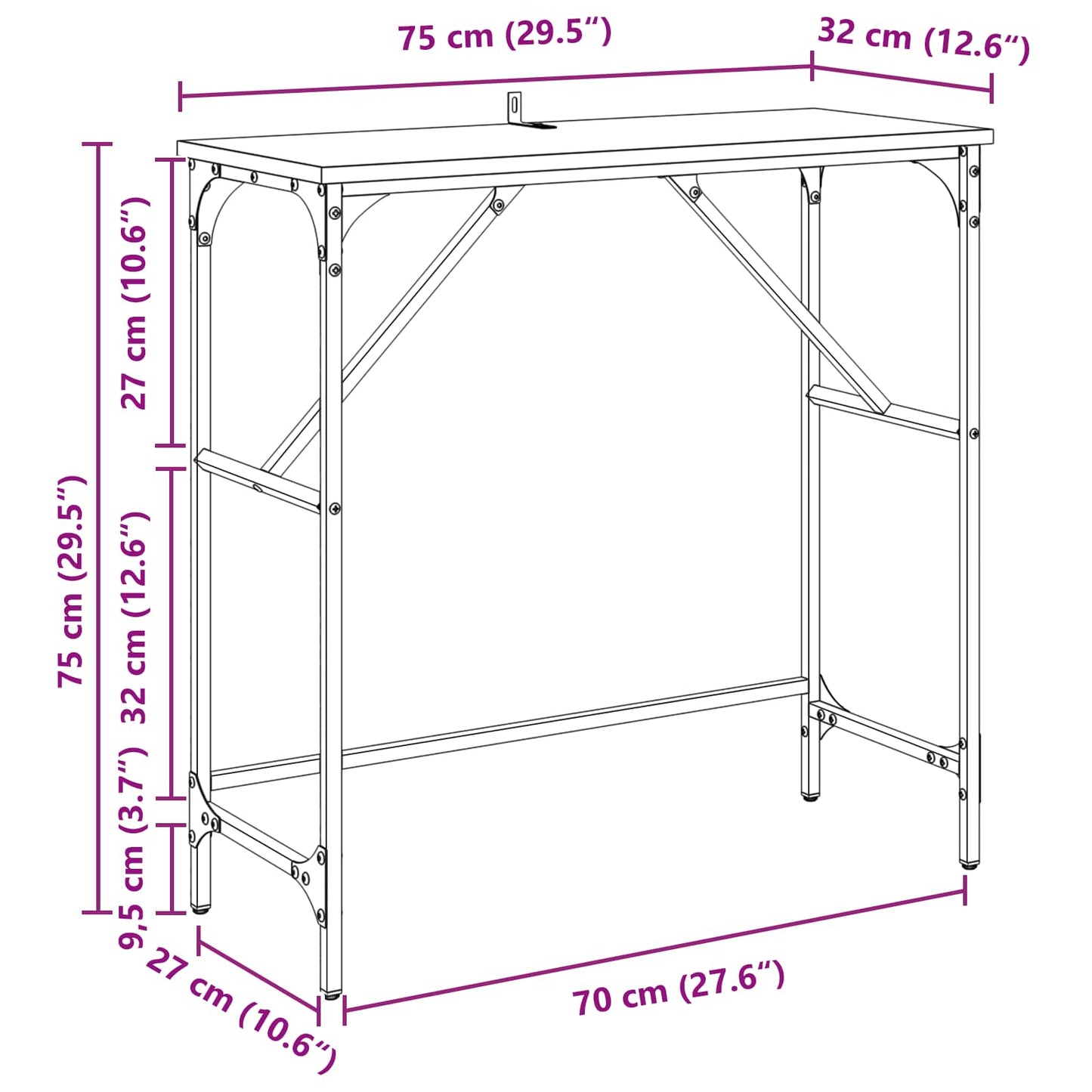 Konzolový Stolek Staré Dřevo 75 X 32 X 75 Cm Kompozitní Dřevo