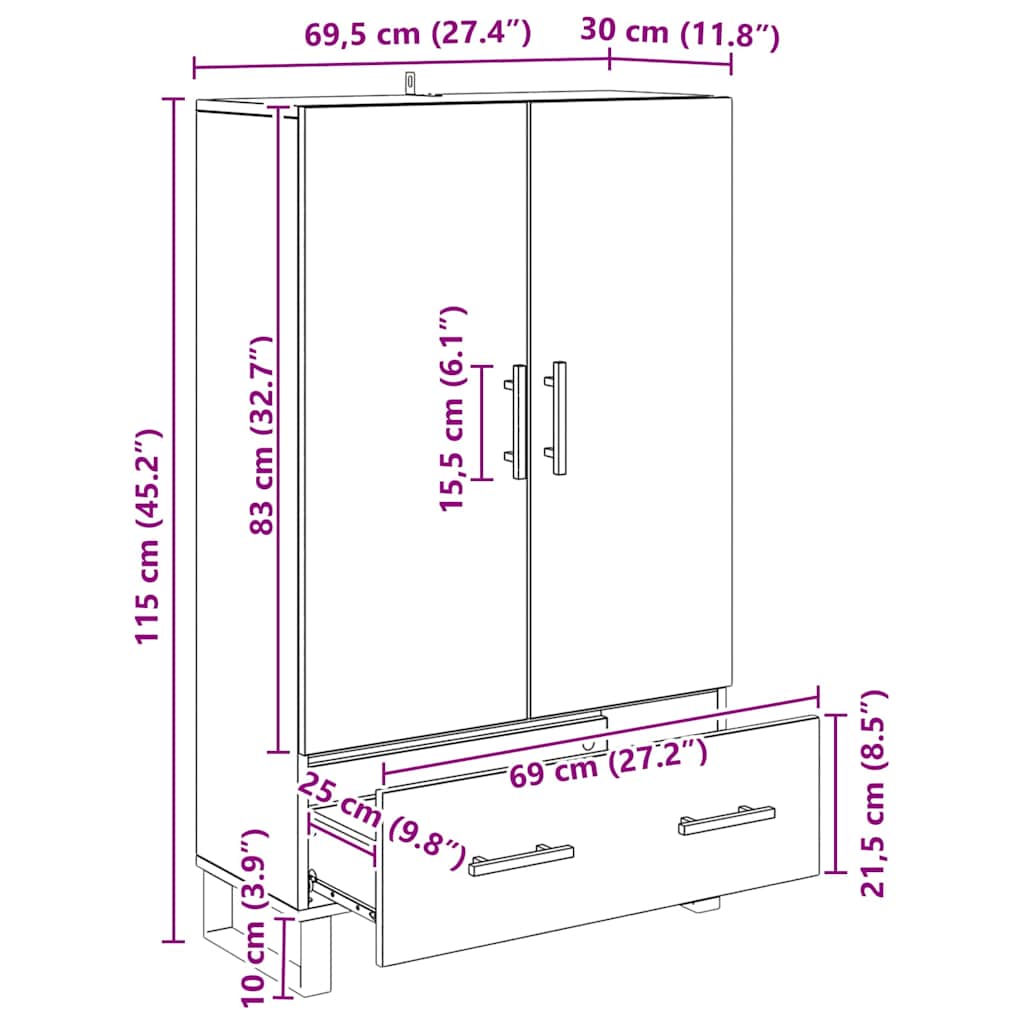 Vysoký Bufet Artisanový Dub 69,5 X 30 X 115 Cm Kompozitní Dřevo