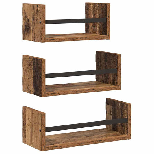 Sada Nástěnných Polic 3 Pcs Staré Dřevo 40X16X14Cm