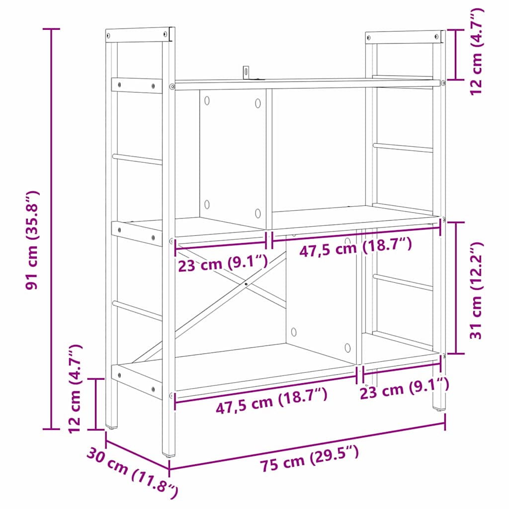 Knihovna 5 Úrovní 75 X 30 X 91 Cm Kompozitní Dřevo Staré Dřevo