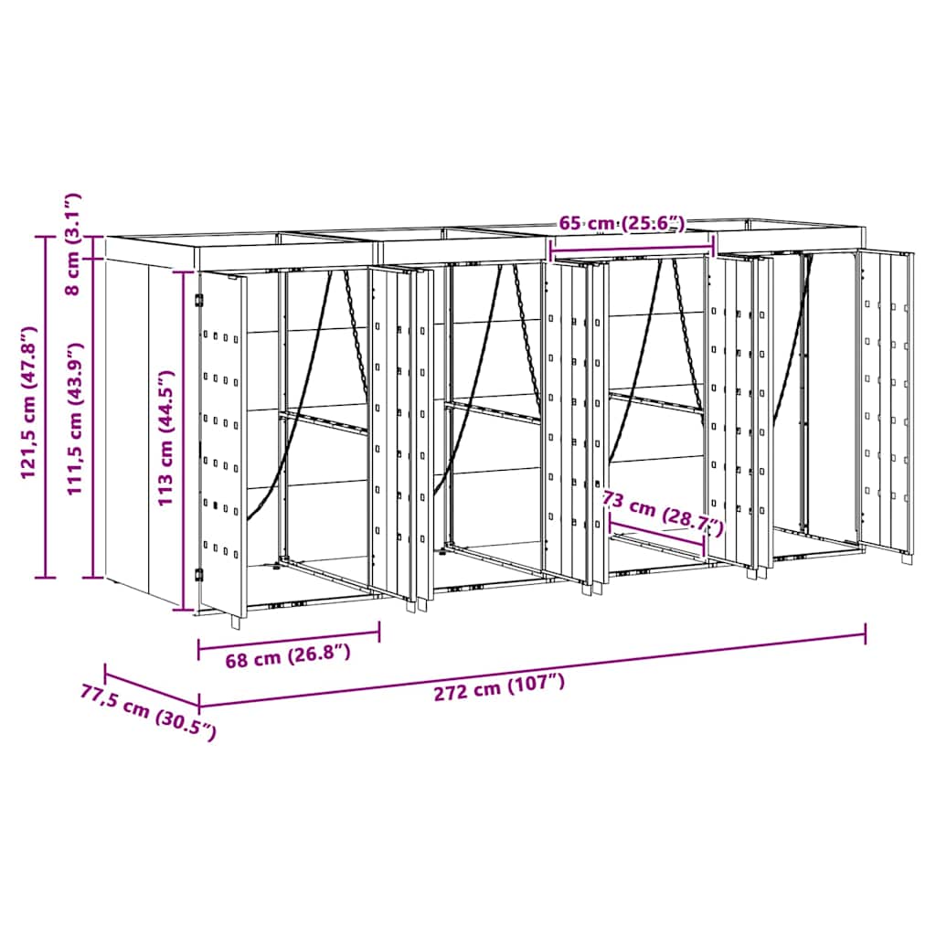 Úložný Box Na 4 Popelnice Černá 272 X 77,5 X 121,5 Cm