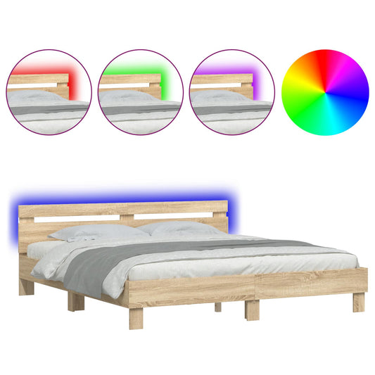 Rám Postele S Led Pásky Sonoma 193 X 203 Cm Kompozitní Dřevo