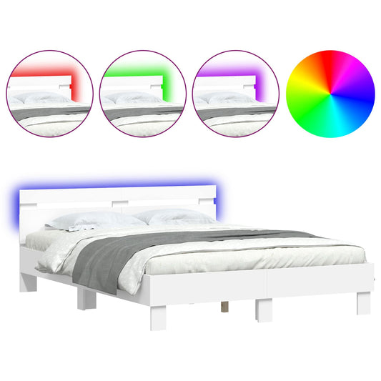 Rám Postele S Led Pásky Bílá 152 X 203 Cm Kompozitní Dřevo