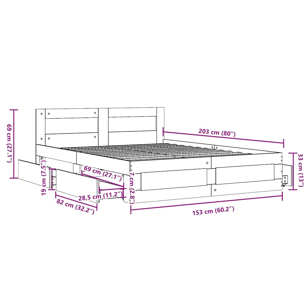 Rám Postele Se Zásuvkou Bílý 150 X 200 Cm Kompozitní Dřevo