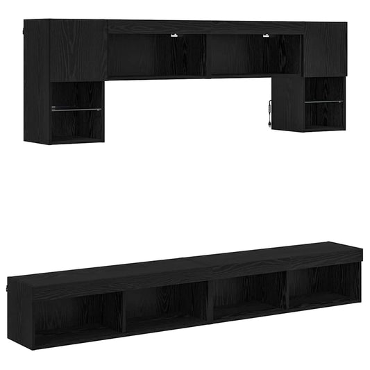 Tv Nástěnné Jednotky S Led 6 Ks Černý Dub Kompozitní Dřevo