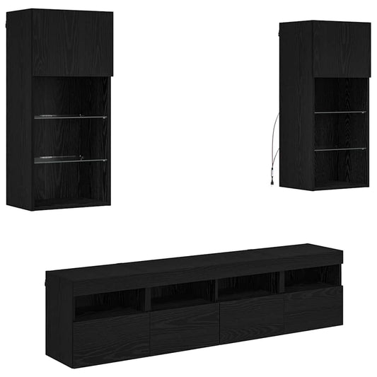 Tv Nástěnné Jednotky S Led 5 Ks Černý Dub Kompozitní Dřevo