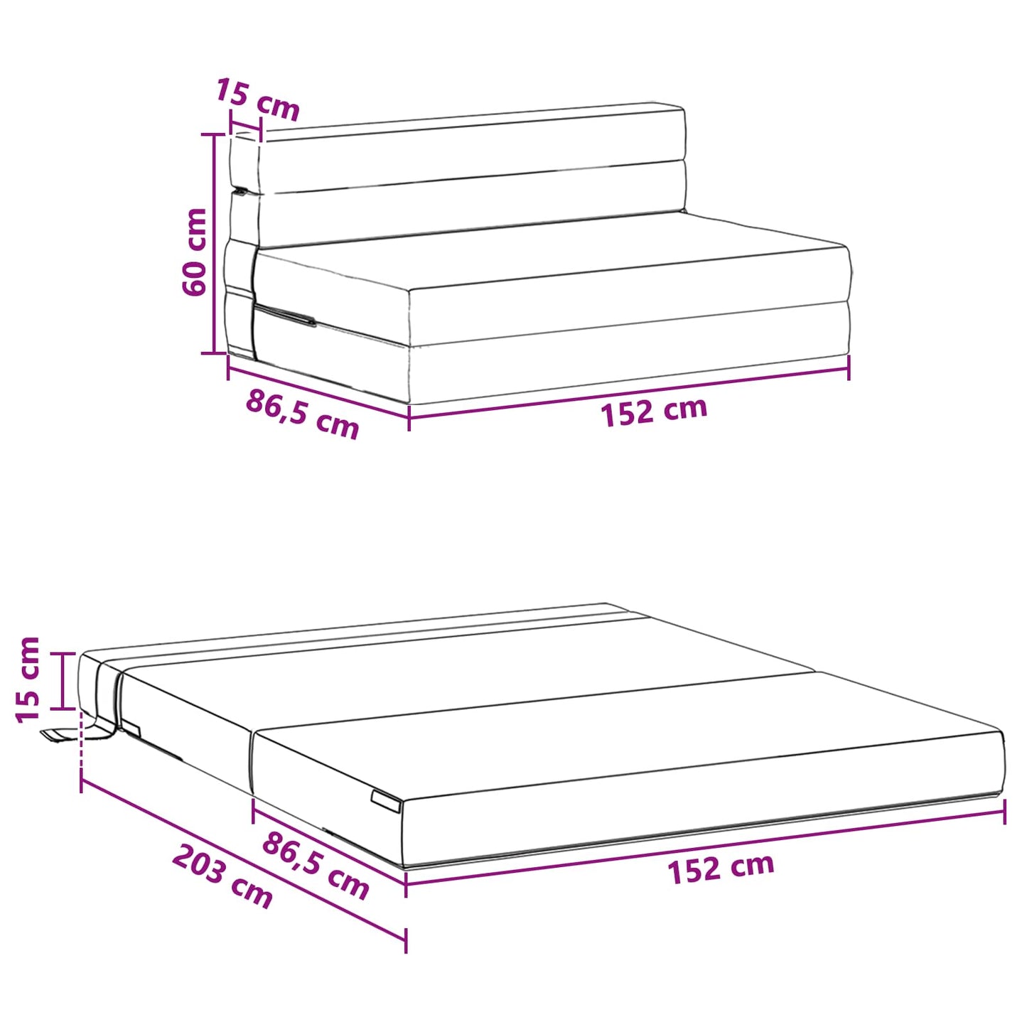 Skládací Pohovka Postel Tmavě Zelená 152 X 86,5 X 60 Cm Textil