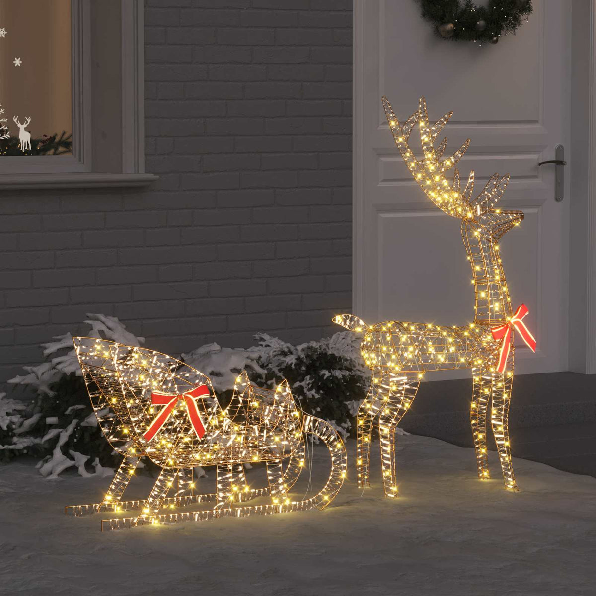 Sáně Tažené Sobem 200 Led Teplá Bílá 70 X 26 X 129 Cm Pet