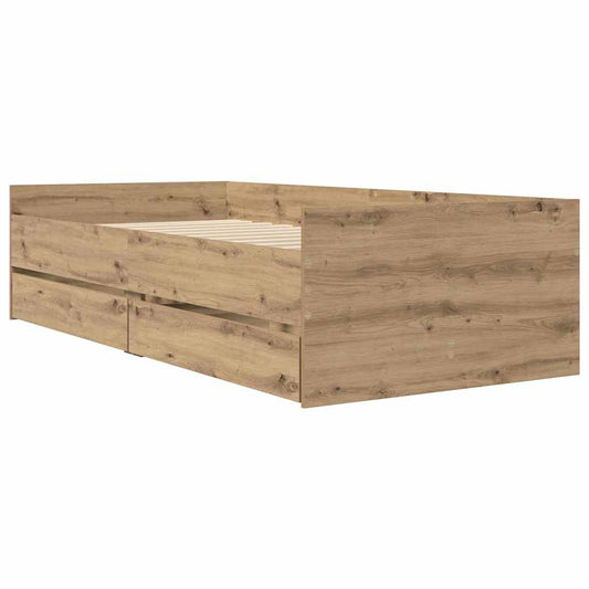 Rám Postele Artisanový Dub 100 X 200 Cm Masivní Borové Dřevo