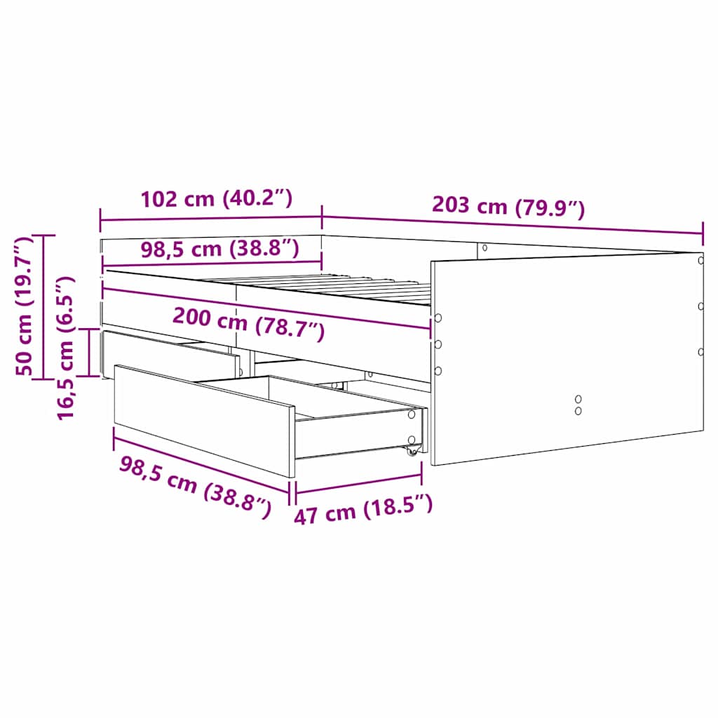 Rám Postele Černý Dub 100 X 200 Cm Masivní Borové Dřevo