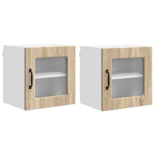 Nástěnná Skleněná Skříň Porto 2 Pcs Sonoma Dub Kompozitní Dřevo