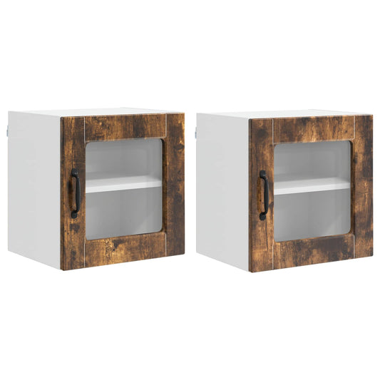 Nástěnný Skleněný Kabinet Porto 2 Pcs Kouřový Dub