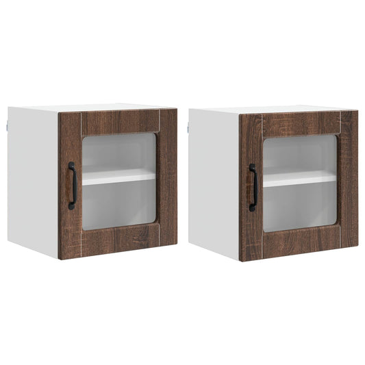 Nástěnná Skleněná Skříň Porto 2 Pcs Hnědý Dub Kompozitní Dřevo
