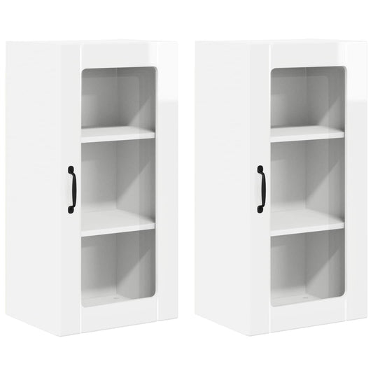 Nástěnná Skleněná Skříň Porto 2 Pcs Vysoce Lesklá Bílá