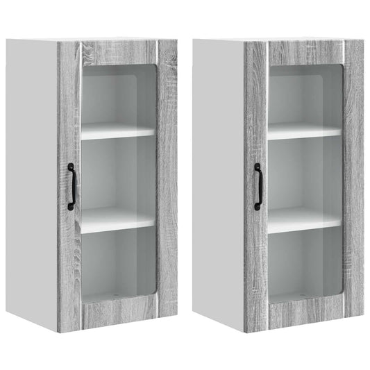 Nástěnná Skleněná Skříň Porto 2 Pcs Šedá Sonoma