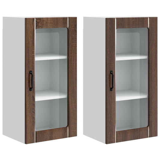 Nástěnná Skleněná Skříň Porto 2 Pcs Hnědý Dub Kompozitní Dřevo