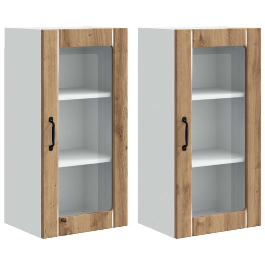Nástěnná Skleněná Skříň Porto 2 Pcs Artisanový Dub