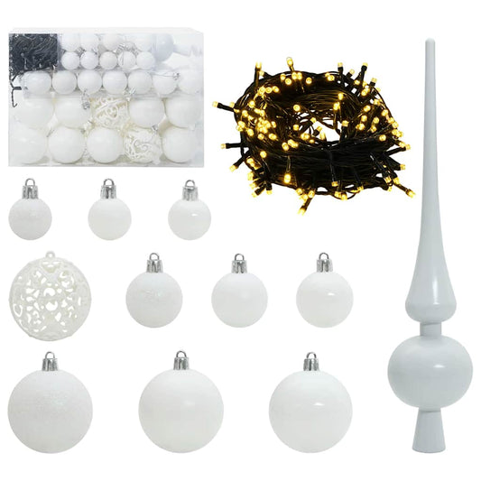 Sada Vánočních Ozdob 61 Ks Bílá Ø 6 Cm Plast 150 Led Diod