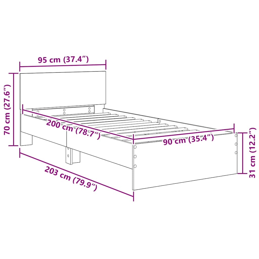 Rám Postele S Čelo Staré Dřevo 90 X 200 Cm Kompozitní Dřevo