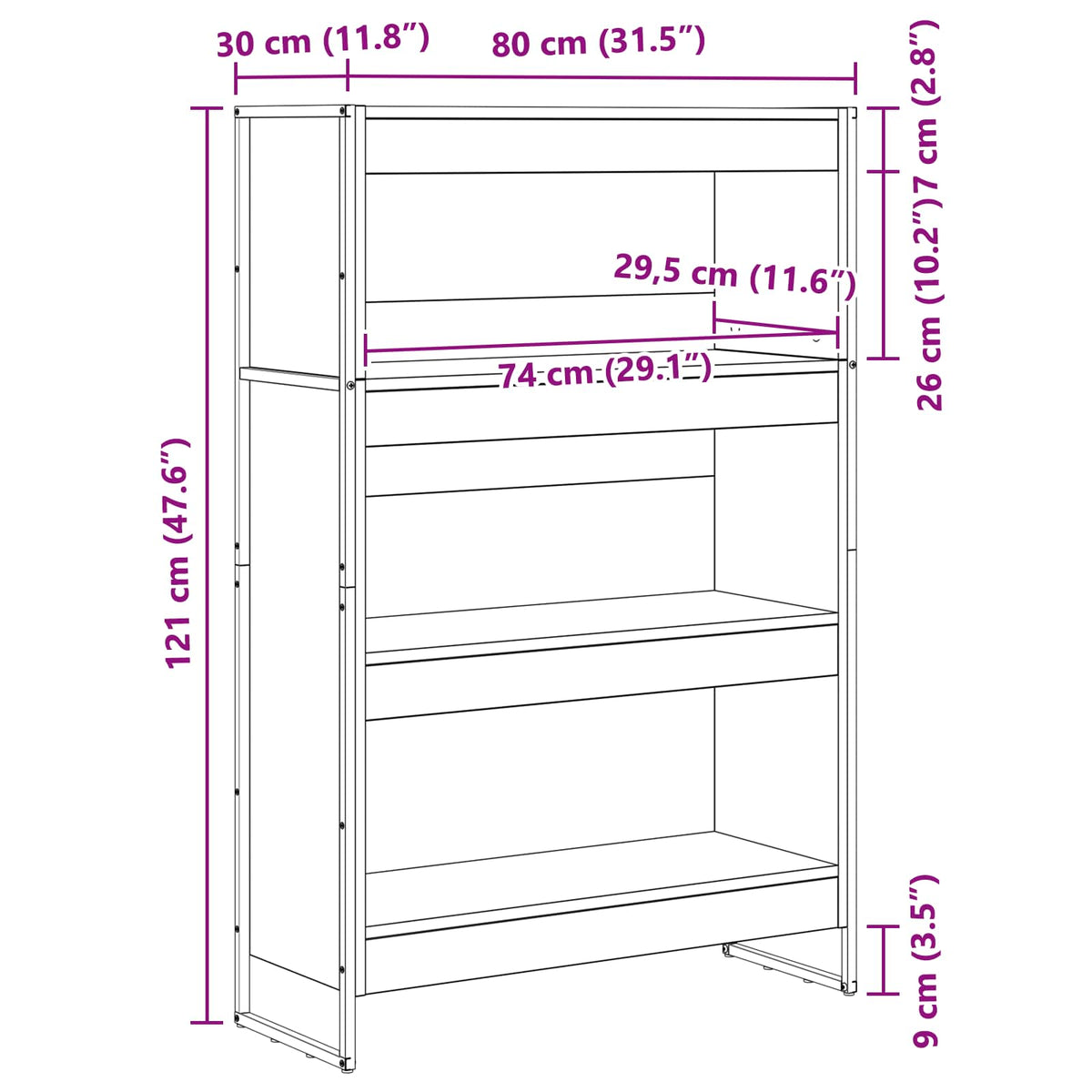 Knihovna 80 X 30 X 121 Cm Kompozitní Dřevo Černý Dub