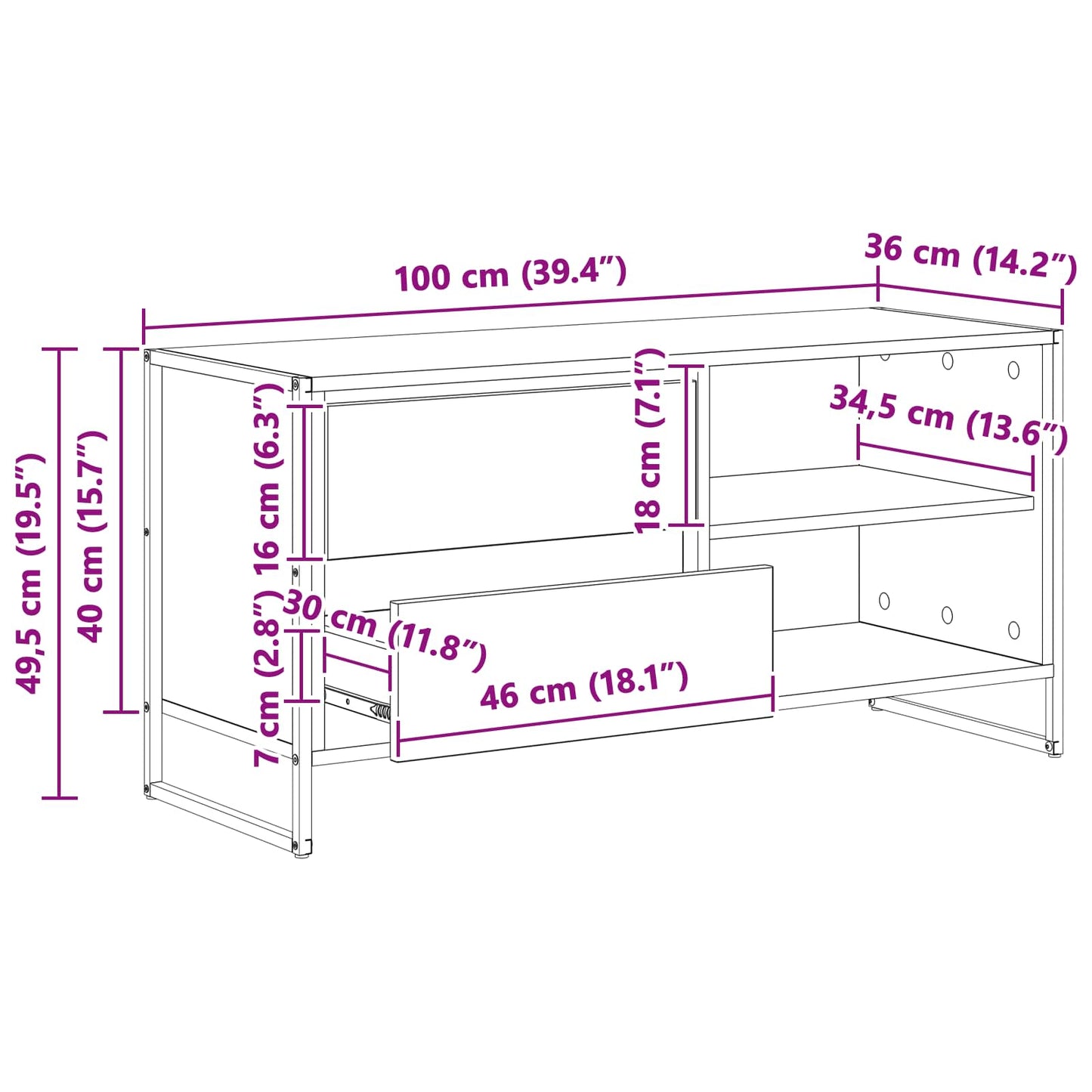 Televizní Skříň 100 X 36 X 49,5 Cm Kouřový Dub Kompozitní Dřevo