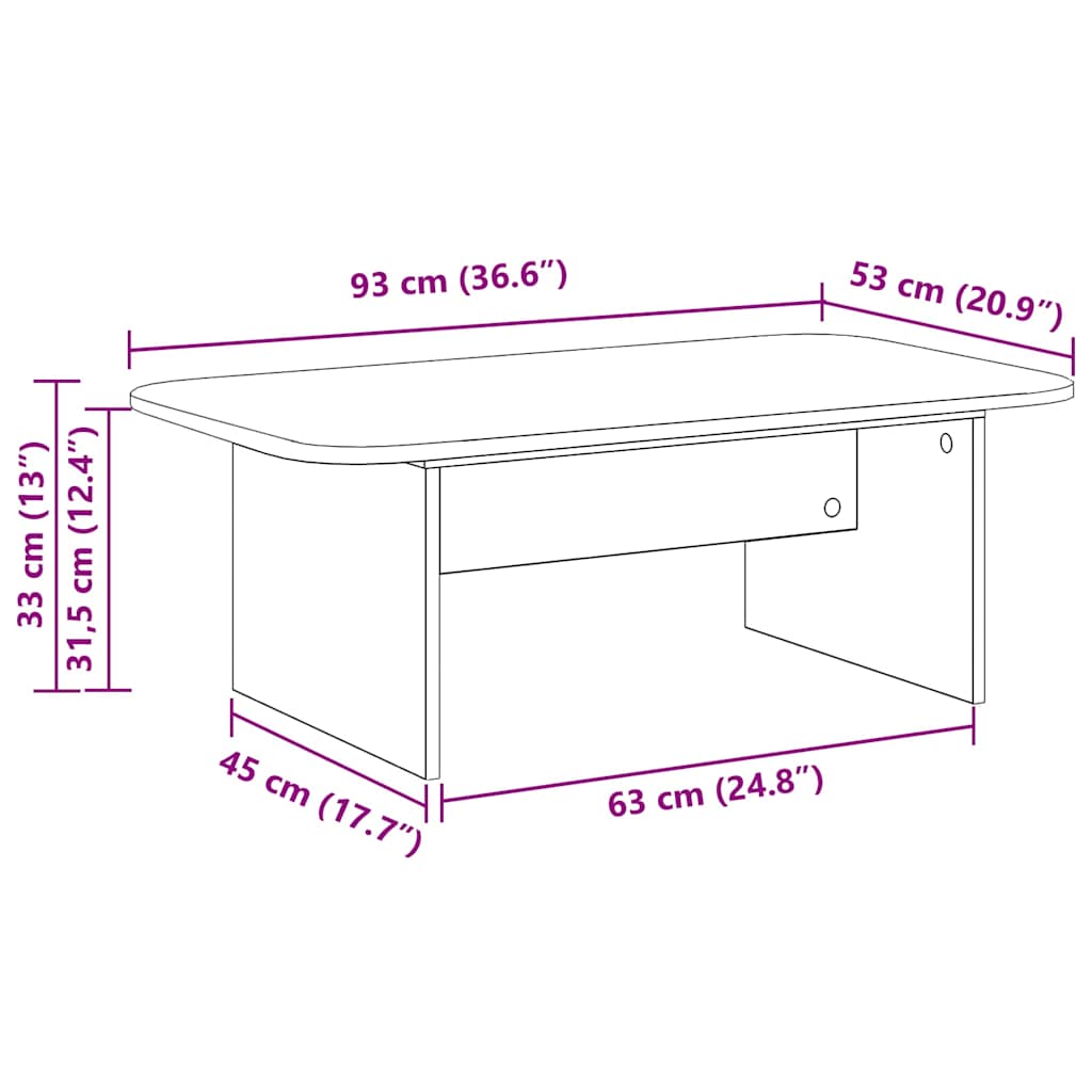 Konferenční Stolek Kouřový Dub 93 X 53 X 33 Cm Kompozitní Dřevo