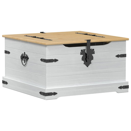 Storage Box S Policí Bílá 78 X 78 X 45 Cm Masivní Borové Dřevo