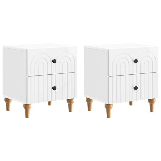 Noční Skříňka 2 Pcs Bílá S Vysokým Leskem 43 X 34,5 X 48 Cm