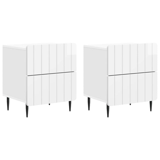 Noční Skříňka 2 Pcs Bílá S Vysokým Leskem 43 X 34,5 X 49,5 Cm