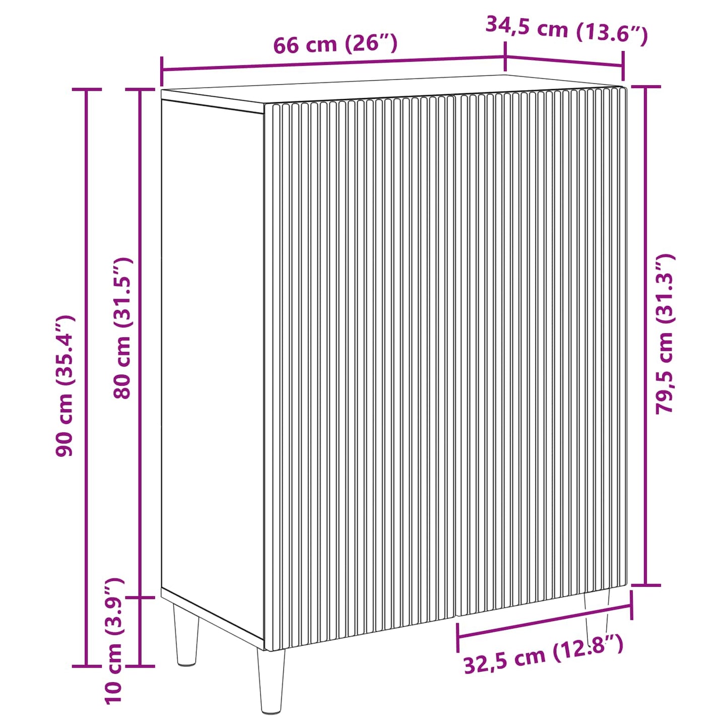 Servírovací Skříň Černá 66 X 34,5 X 90 Cm Kompozitní Dřevo