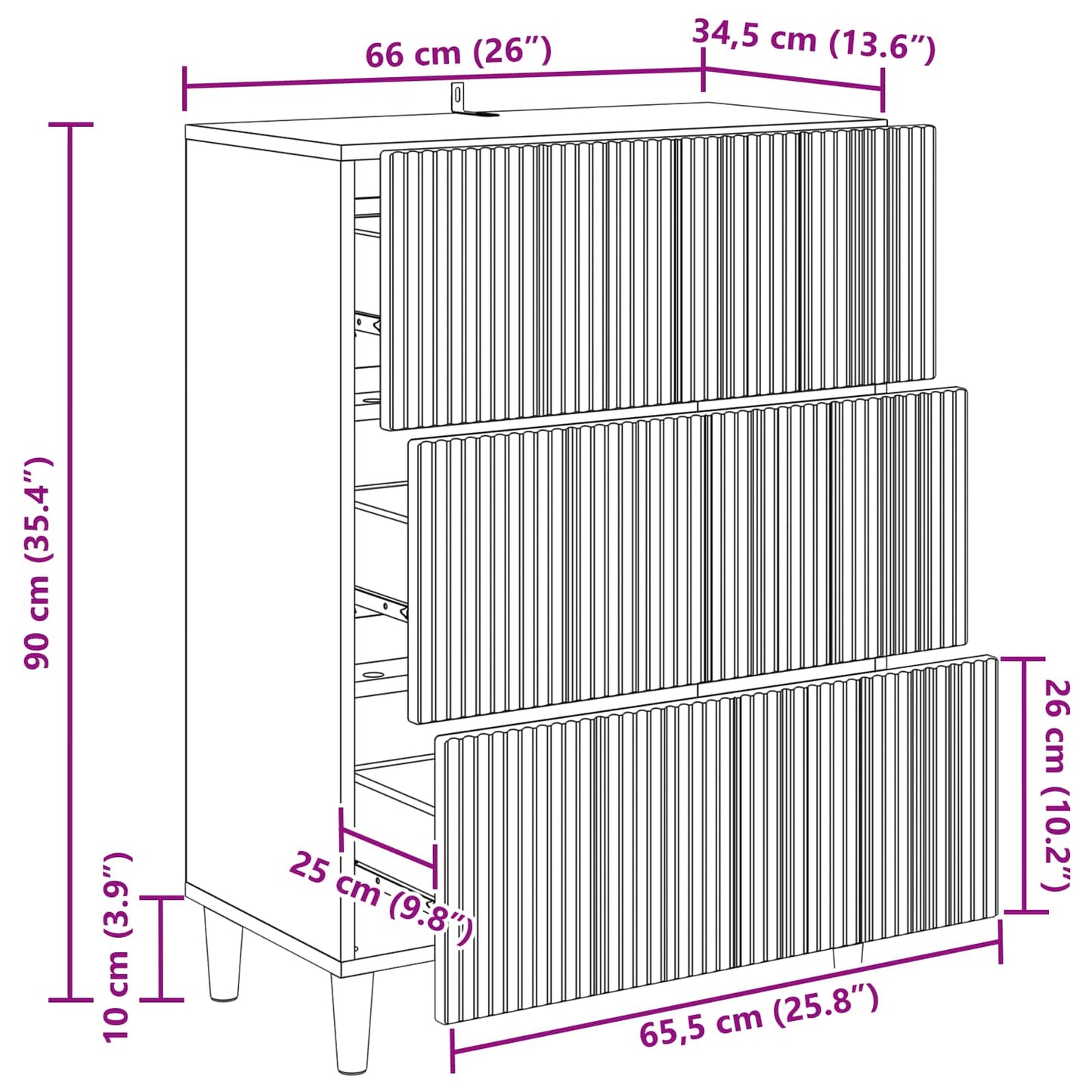 Skříň Se Zásuvkami Bílá S Vysokým Leskem 66 X 34,5 X 90 Cm