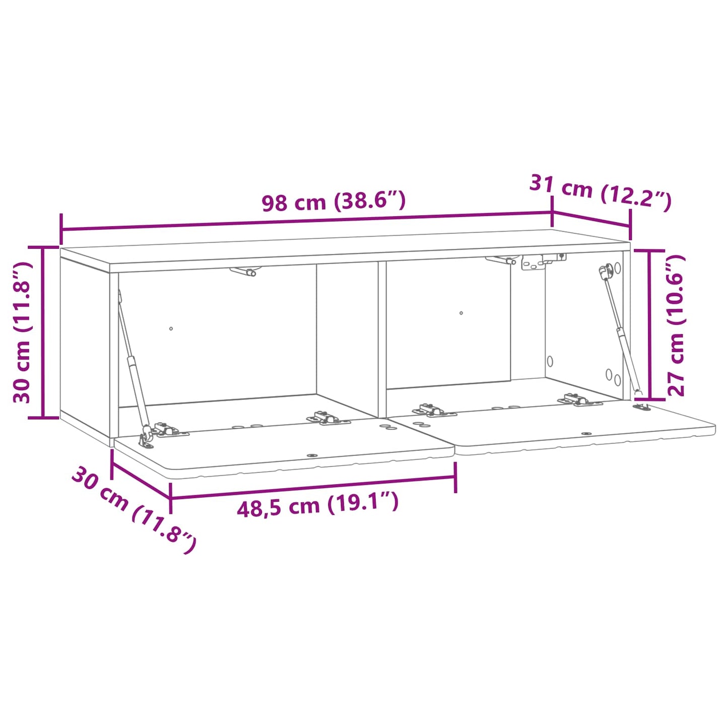 Nástěnná Tv Skříň 98 X 31 X 30 Cm Kouřový Dub Kompozitní Dřevo
