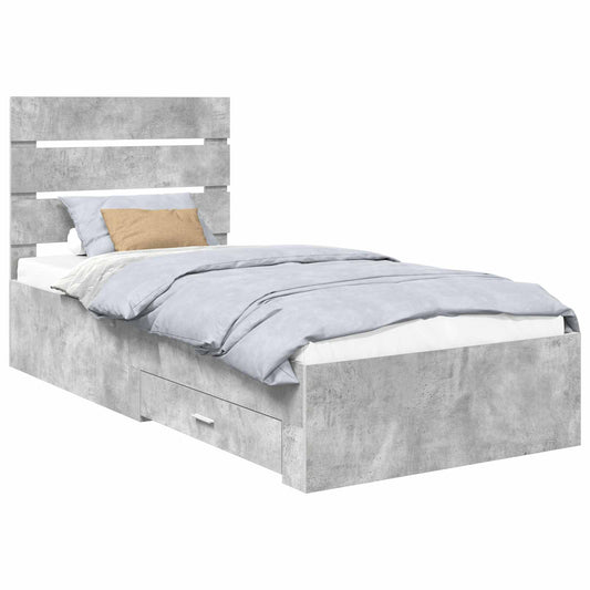 Rám Postele Se Zásuvkou Betonově Šedá A Stříbrná 70 X 190 Cm