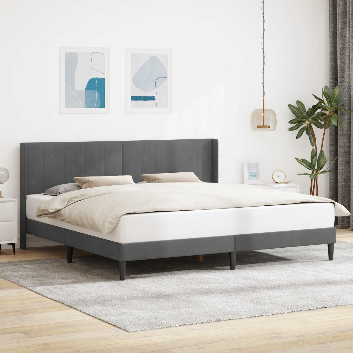 Rám Postele S Čelo Tmavě Šedá 137 X 190 Cm Samet