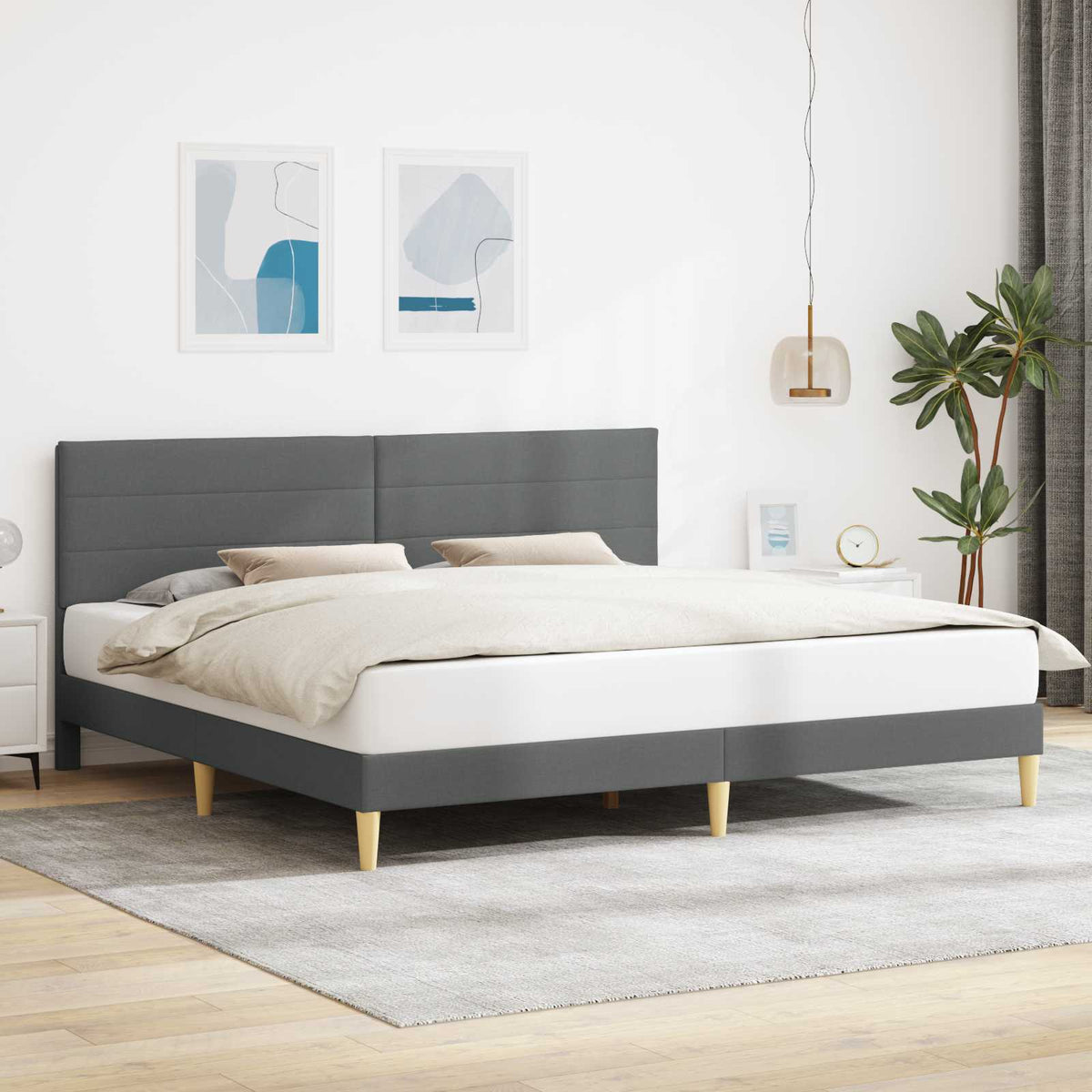 Rám Postele S Čelo Tmavě Šedá 153 X 203 Cm Textil