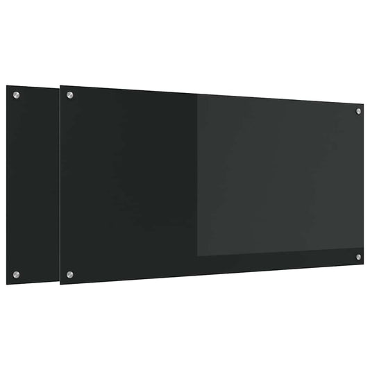 Kuchyňský Obklad 2 Ks Černá 120 X 60 Cm Tvrzené Sklo