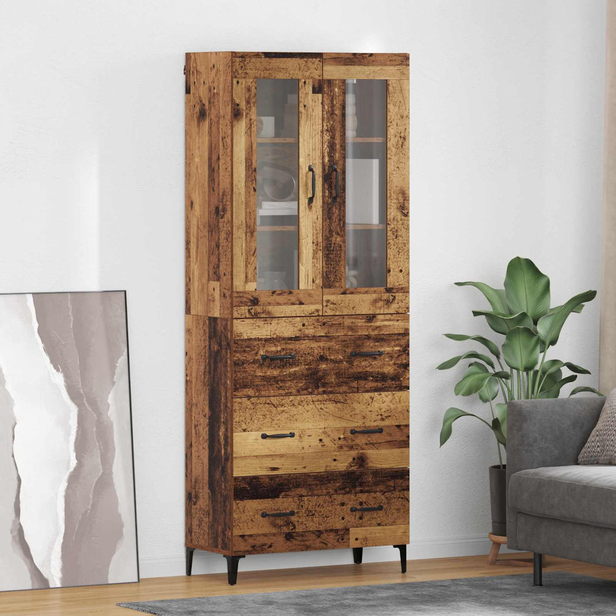 Vysoký Bufet Artisanový Dub 69,5 X 34 X 180 Cm Kompozitní Dřevo