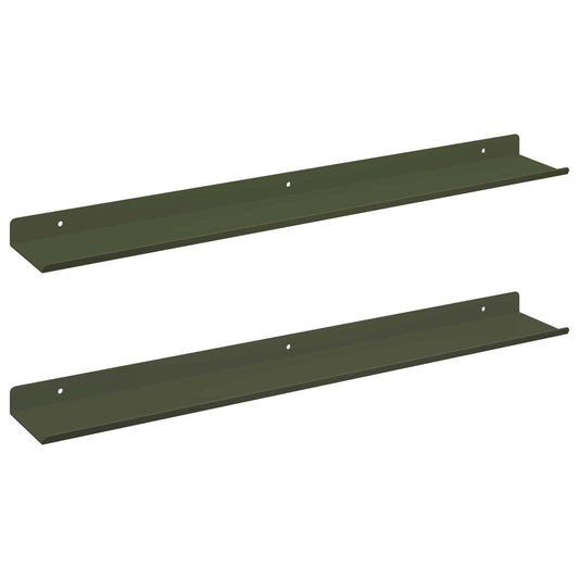 Plovoucí Police 2 Pcs Olivově Zelená 60 X 8,5 X 2,5 Cm Ocel