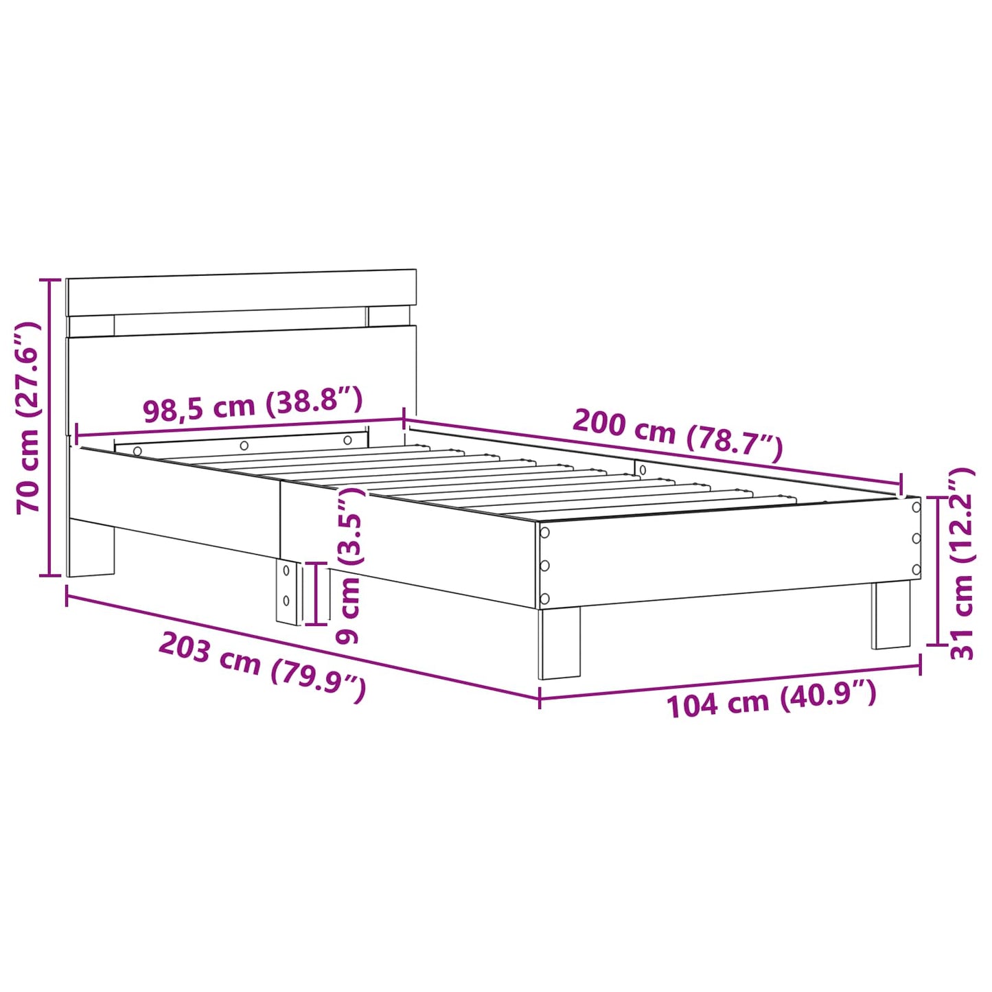 Rám Postele Černý Dub 98.5 X 200 Cm Kompozitní Dřevo