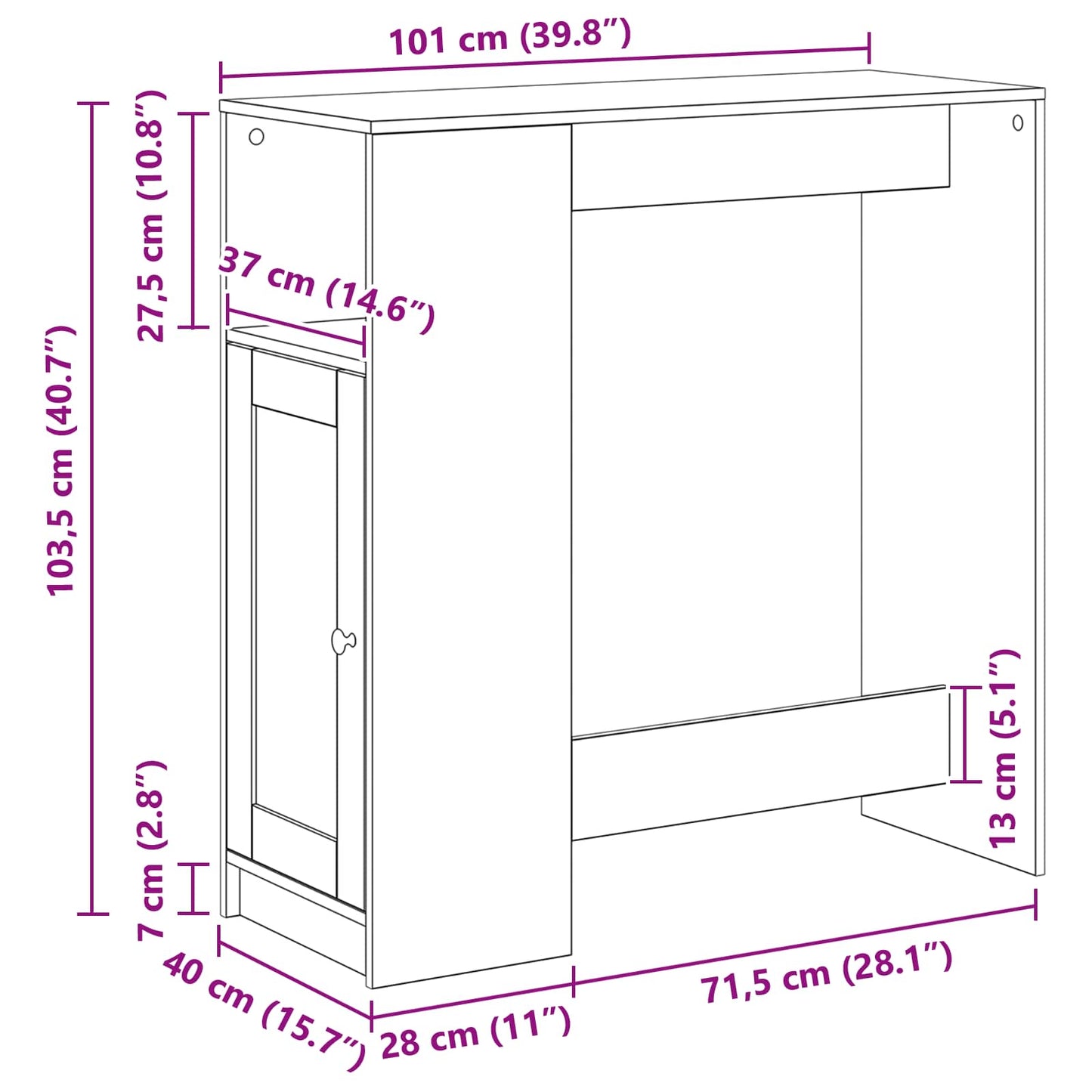 Barový Stůl 101 X 40 X 103,5 Cm Kompozitní Dřevo Černý Dub
