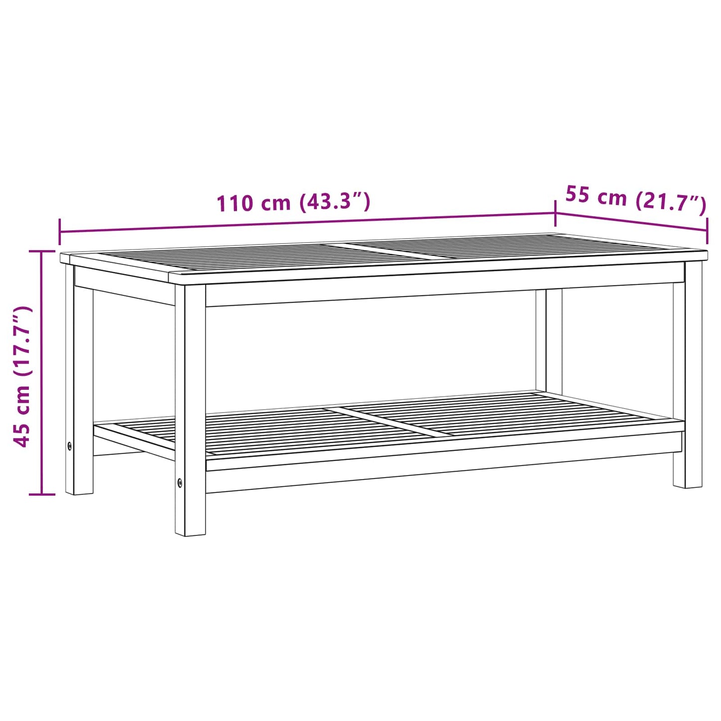Boční Stůl Přírodní Olej 110 X 55 X 45 Cm Masivní Akátové Dřevo