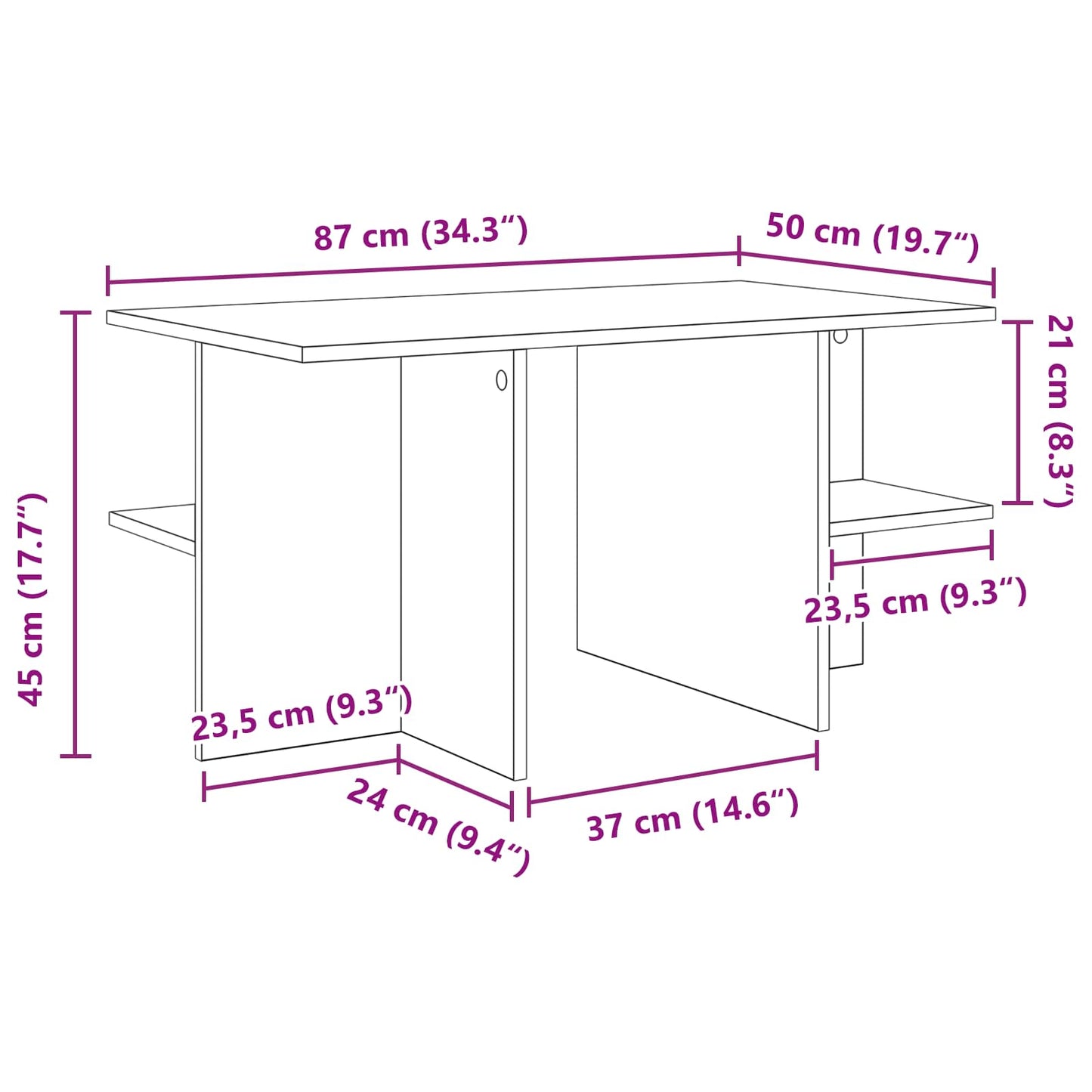 Konferenční Stolek Černý Dub 87 X 50 X 45 Cm Dřevěný Materiál
