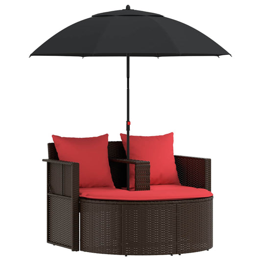 Zahradní Sofa Hnědá A Červená 168 X 168 X 180 Cm Polyratan